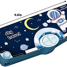 arizuul dreamy blue stationery durable school box with cloud design Astronaut, Universe, Moon,Stars Art Plastic Pencil Box image 3