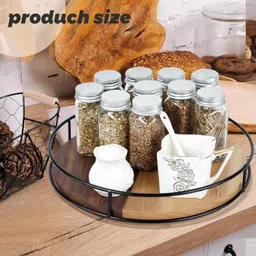 mtank Utensil Kitchen Rack Lazy Susan Kitchen Counter Organizer | Rotating Spice Masala Stand| Wood, Cast Iron image 2