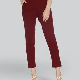 lyra Women Regular Fit Maroon Cotton Blend Trousers-picture-21