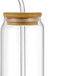 kelvee Beer Can Shaped Glass Cups with Bamboo Lids and Straws Glass Beer Mug-picture-15