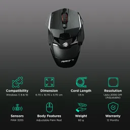 madcatz MAD CATZ R.A.T. 1+ Wired Optical Gaming Mouse (2000 DPI Adjustable, Adjustable Palm Rest, Black) image 2