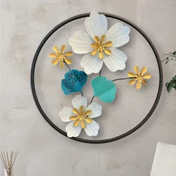 Metal Body White Golden Green Blue Leaf And 40 x 40 x 2 Wall Art Flower_(K69)-image-52