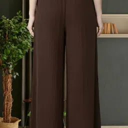 muzun Women Regular Fit Brown Viscose Rayon Trousers image 2