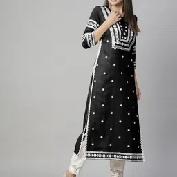 heturaj fashion Women Embroidered Cotton Blend Straight Kurta image 3