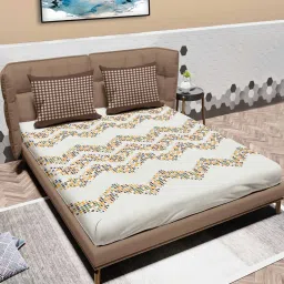 mayfair homes london Brown Geometric 120 TC Cotton King Sized Double Bedsheet with 2 Pillow Covers Glenn SS23 Collection image 1