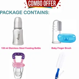 prithi home's and kitchen 150 ml SUS304 Feeding bottle with ML,Fruit Nibbler,Cleaning Brush & Finger Brush image 2