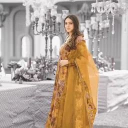 zestleaf Floral Print Cotton Rayon Stitched Anarkali Gown image 3