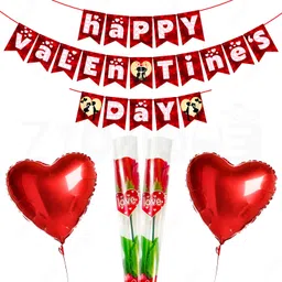 zyozique Red Valentine's Day Decorations Combo Banner, Heart Foil Balloons & Rose (Pack Of 5)-picture-33