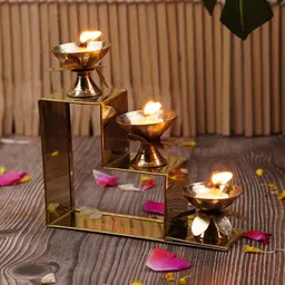 3 Steps Decorative Brass Diya for Puja Brass Table Diya-image-8