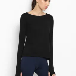 ap'pulse Women Solid Round Neck Pure Cotton Black T-Shirt image 2