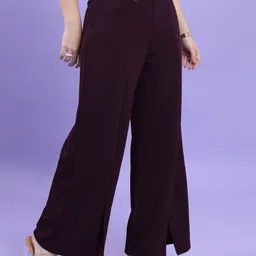 tokyo talkies Women Flared Maroon Cotton Blend Trousers image 4