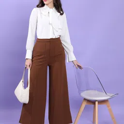 tokyo talkies Women Regular Fit Brown Cotton Blend Trousers image 3