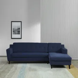 casacraft from pepperfry Amanda Fabric LHS Sectional Sofa (3 + Lounger) In Navy Blue Colour-picture-31
