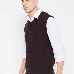 duke Men Self Design V Neck Brown Sweater image 3