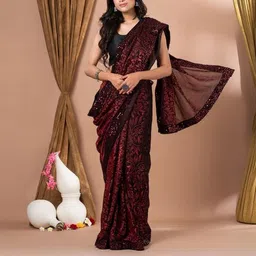 online bazaaar Floral Print Bollywood Lycra Blend Saree-picture-20