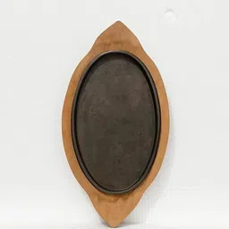 rk engineering works Premium Cast Iron Sizzler Plate with Wooden Base Sizzler Tray image 2