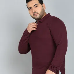 metronaut plus Men Solid Polo Neck Polycotton Maroon T-Shirt image 3
