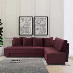 casacraft from pepperfry Empress Velvet RHS Sectional Sofa Cum Bed in Wine Red Colour-picture-10
