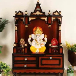 dzyn furnitures Apratima Medium Floor Rested Pooja Mandir without door (Brown Gold) image 1