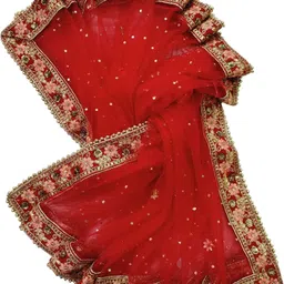 navti creations Net Embroidered Red Women Dupatta image 4