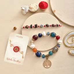 voylla Bhaiya Bhabhi Beaded Rudraksha Bhaiya Bhabhi Rakhis Mauli Thread Chawal Roli Pack Set-picture-17