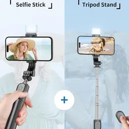 TECNOLOGIA R1S Extendable Selfie Stick with Tripod Stand, Rechargable LED Light, Compatible with Bluetooth Selfie Stick image 2