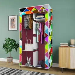 gtc Printed Almirah Foldable closet for Clothes 4 Shelves , 1 Side Pocket (2004-4) PP Collapsible Wardrobe-picture-12