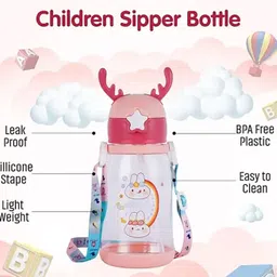 avtejra Deer Horn Multi Design Cute Mix Cartoon Sipper school Bottle for Kids with Strap 600 ml Water Bottle image 3