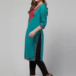 classic wear Women Embroidered Wool A-line Kurta image 3