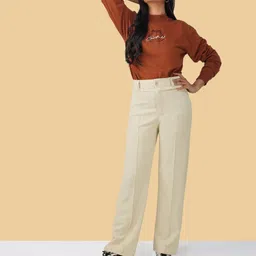 kronmenien Women Regular Fit White Lycra Blend Trousers image 4