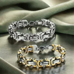 UNIVERSITY TRENDZ Men Set of 2 Silver-Plated Link Bracelets-picture-18