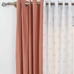 the yellow dwelling Rust Cotton Solid 5.5Ft Semisheer Eyelet 4 Window Curtains image 2