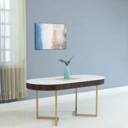 casacraft from pepperfry Kaffka Metal 6 Seater Dining Table In Brass Electroplating Finish With White Porcelain Top-picture-36