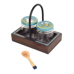 aakriti art creations Pichhwai Art Mukhwas Multicolor Glass and Wood 2Pcs Storage Jar with Spoon & Tray image 5
