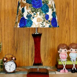 brightdaisy Charlotte White & Blue Fabric Shade Night Lamp With Wood Base image 2