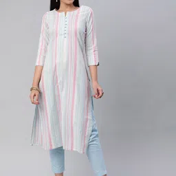 Shaily Striped Round Neck Three-Quarter Sleeves Straight Kurta with Trouser-picture-35