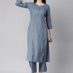 Shaily Striped Causal Straight Kurta With Trousers-picture-11