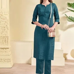 KALINI Round Neck Striped Regular Thread Work Kurta with Palazzos-picture-24