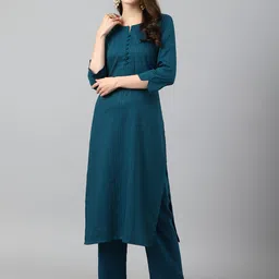 HRITIKA Striped Straight Kurta with Trousers image 4