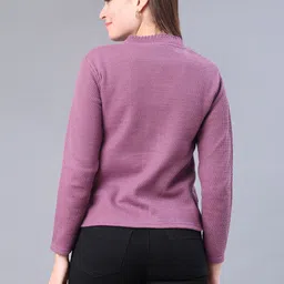 v-mart Women Self Design V Neck Purple Sweater image 3