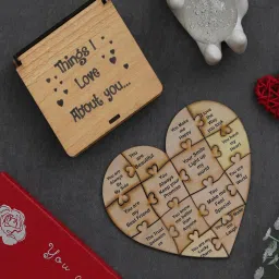 ecraftindia Things I Love About You Puzzle Brown Engineered Wood Gift Set image 1