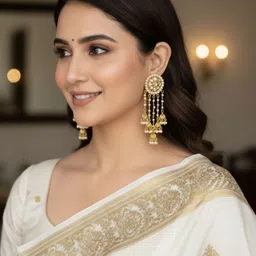 fashion fusion Kundan Pearl Five Strings Pearl Alloy, Silver Jhumki Earring-picture-48