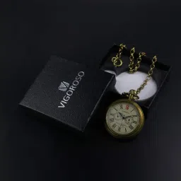 vigoroso Men's Vintage Full Copper Hand-wind Mechanical Second&24hours Sub-dials Pocket Watch in box image 5