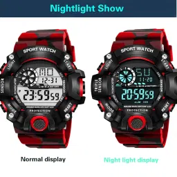 shocknshop Digital Sports Multi Functional Black Dial Watch for Mens Boys -315RED image 1