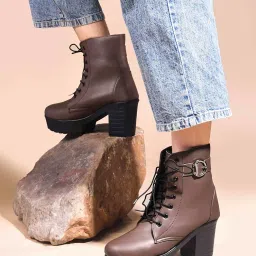 jm looks Women's Lace-Up Platform Block Heel Boots | Stylish and Comfortable for Any Occasion image 4