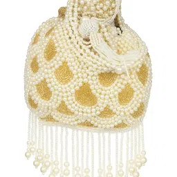 oll oo la la beauty Designer Bridal Potli Bag for Wedding | Luxury Pearl and Golden Beaded Potli Bag for Women | Wedding Clutch | Ethnic Indian Purse | Bridal Handbag | Indian wedding Purse image 1