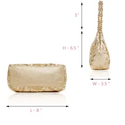 wenz Raw-Silk Designer Potli Bag for womens with Golden Embroidery and Golden Pearl Handle image 3