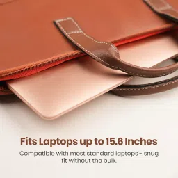 portronics Encase 104 Laptop Sleeve for 15.6 Inch Laptops, PU Leather Office Bag with Trolley Strap, Smart Inner Pocket, Comes with Handle & Accessory Pockets, Office Laptop Bag/Case/Cover (Brown) image 4