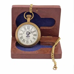 kartique Antique Style Brass Pocket Watch with Chain in Roman Numbers, Queen Victoria | Vintage Style Gandhi Watch image 1