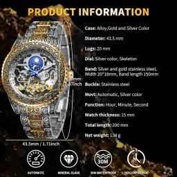 gute Men's Watch Retro Mechanical Skeleton Watch with Carved Automatic Tourbillon, Moon Phase, Independent Seconds, and Big Dial Design - Self-Wind Automatic Wrist Watches image 5